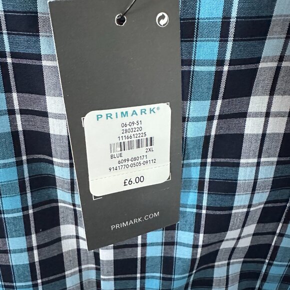 Primark Blue, White & Black Check XXL Men's Short-Sleeve Shirt - Picture 4 of 11